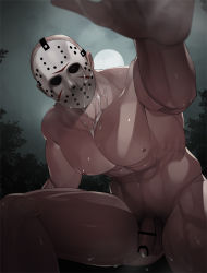 Rule 34 | 1boy, abs, bara, cum, foreskin, friday the 13th, jason voorhees, kaidou j1, male focus, mask, muscular, nipples, nude, pectorals, penis, solo, testicles