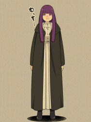 Rule 34 | 1girl, a-king, black footwear, black robe, fern (sousou no frieren), full body, highres, long hair, long sleeves, looking at viewer, pout, purple eyes, purple hair, robe, simple background, solo, sousou no frieren, standing