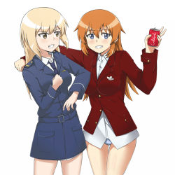 Rule 34 | 2girls, blonde hair, can, charlotte e. yeager, drink can, marian e. carl, multiple girls, noble witches, orange hair, soda can, strike witches, world witches series