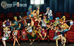 Rule 34 | 5girls, 6+boys, abs, afro, animal, arm up, ascot, bare shoulders, barefoot, bird, black hair, black shirt, blonde hair, blue hair, blue pants, blue shirt, blue skirt, bracelet, braid, brook (one piece), brown footwear, bustier, center opening, chain, chair, chimney (one piece), closed eyes, collared shirt, conis (one piece), corey miller, crossed legs, cyborg, dress, drink, drinking, duck, eating, feet, flashlight, food, fox, franky (one piece), going merry, green hair, green shirt, guitar, hair over one eye, hands up, hat, hat over eyes, heart, holding, indoors, instrument, jewelry, jolly roger, karoo (one piece), katana, koby (one piece), long hair, long sleeves, looking at another, male swimwear, miniskirt, monkey d. luffy, multiple boys, multiple girls, nami (one piece), nefertari vivi, nico robin, one piece, open clothes, open mouth, open shirt, orange hair, pants, pink hair, pink headwear, pink shirt, pirate, pleated skirt, ponytail, popcorn, portgas d. ace, purple shirt, rabbit, red hair, red male swimwear, red swim briefs, red upholstery, reindeer, sandals, sanji (one piece), shanks (one piece), shirt, shoes, short hair, short sleeves, shorts, single braid, sitting, skeleton, skirt, sleeping, sleeveless, sleeveless shirt, sleeves rolled up, smile, standing, star (symbol), star print, striped clothes, striped dress, striped shirt, sweater, swept bangs, swim briefs, swimsuit, sword, t-shirt, tattoo, theater, tony tony chopper, twintails, usopp, violin, weapon, white pants, white shirt, wings, yellow sweater