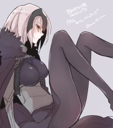 Rule 34 | 1girl, armor, ass, black pantyhose, blue background, breasts, cape, fate/grand order, fate (series), fur trim, grey hair, helmet, jeanne d&#039;arc (fate), jeanne d&#039;arc alter (avenger) (fate), jeanne d&#039;arc alter (avenger) (first ascension) (fate), jeanne d&#039;arc alter (fate), long hair, looking at viewer, mom 29 mom, pantyhose, simple background, smile, solo, yellow eyes