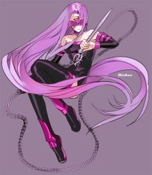 Rule 34 | 1girl, absurdly long hair, bad id, bad pixiv id, bare shoulders, blindfold, boots, breasts, chain, dagger, facial mark, fate/stay night, fate (series), forehead mark, full body, knife, localcity, long hair, medusa (fate), medusa (rider) (fate), nameless dagger (fate), purple hair, simple background, solo, thigh boots, thighhighs, very long hair, weapon