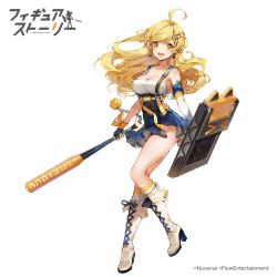 Rule 34 | 1girl, absurdres, ahoge, akizero1510, baseball bat, blonde hair, boots, copyright notice, figure story, highres, huge filesize, long hair, official art, open mouth, smile, strapless, tube top, very long hair, yellow eyes, yuki (figure story)