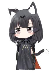 Rule 34 | 1girl, animal ear fluff, animal ears, bailingxiao jiu, black hair, black pants, brown eyes, cat ears, cat girl, cat tail, character request, chibi, closed mouth, full body, girls&#039; frontline, hair ornament, hairclip, long hair, nyto (generic) (girls&#039; frontline), nyto (girls&#039; frontline), adeline (girls&#039; frontline), pants, simple background, solo, standing, tail, white background