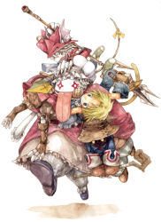 Rule 34 | 00s, 1girl, 2boys, blonde hair, burmecian, cane, dagger, final fantasy, final fantasy ix, freija crescent, gloves, hat, ina (gonsora), knife, multiple boys, partisan (weapon), polearm, quina quen, spread toes, tail, toes, vivi ornitier, weapon, wizard hat, zidane tribal