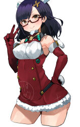 1girl alice_gear_aegis alternate_hairstyle glasses highres purple_hair red-framed_eyewear santa_costume sunday_aki yorishiro_eri