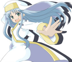 Rule 34 | 00s, 1girl, blue hair, chika (artist), green eyes, habit, index (toaru majutsu no index), long hair, looking at viewer, open mouth, outstretched arm, smile, solo, toaru majutsu no index