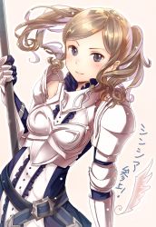 Rule 34 | 1girl, belt, black eyes, blush, breasts, brown hair, commentary request, cynthia (fire emblem), fire emblem, fire emblem awakening, haru (nakajou-28), highres, holding, long hair, long sleeves, looking at viewer, nintendo, small breasts, smile, solo, translation request, twintails, upper body