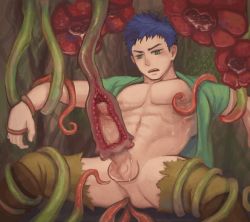 Rule 34 | 1boy, abs, anal, animated, animated gif, bara, blue hair, blush, copyright request, cum, male focus, male penetrated, multiple anal, multiple insertions, muscular, pectorals, penis, penis milking, restrained, spread legs, tagme, tentacles, tentacles on male, testicles, torn clothes, triple anal, undressing, wince