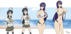 age_progression artist_name artist_request ass_expansion bikini black_hair blue_eyes breast_expansion busujima_saeko changing_hairstyle clothes_change color_change edited_image highres highschool_of_the_dead identity_death long_hair reincarnation school_uniform shakugan_no_shana shana swimsuit thatfreakgivz transformation yellow_eyes