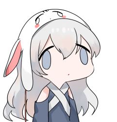 Rule 34 | 1girl, :o, animal ears, animal hat, bad id, bad pixiv id, blue dress, blue eyes, chibi, clothing cutout, cropped torso, dokomon, dress, face of the people who sank all their money into the fx (meme), fake animal ears, girls&#039; frontline, grey hair, hair between eyes, hat, highres, long hair, looking at viewer, meme, parted lips, ribeyrolles (girls&#039; frontline), shoulder cutout, simple background, solo, transparent background, upper body, very long hair, white background, white hat