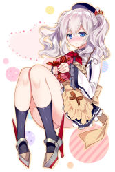 Rule 34 | 10s, 1girl, apron, blue eyes, box, gift, gift box, gloves, hat, kantai collection, kashima (kancolle), rei (rei&#039;s room), silver hair, solo, twintails, uniform, valentine, wavy hair