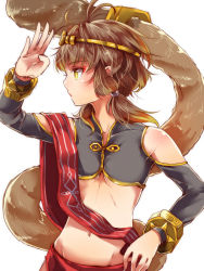 Rule 34 | 1girl, bare shoulders, breasts, brown eyes, brown hair, crown, detached sleeves, jewelry, lots of jewelry, mataichi mataro, monkey tail, monkey wrench (ole tower), ole tower, profile, short hair, small breasts, solo, tail