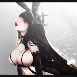 Rule 34 | 1girl, absurdres, animal ears, bare shoulders, black hair, breasts, brown hair, choker, cleavage, cleavage cutout, clothing cutout, crown, elbow gloves, gloves, highres, lips, looking at viewer, milk-doll, pale skin, solo