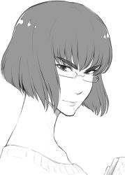 Rule 34 | 10s, 1girl, bob cut, dress, eyelashes, gamigamimissile, glasses, greyscale, highres, kill la kill, kiryuuin satsuki, looking at viewer, monochrome, portrait, short hair, simple background, sketch, solo, white background