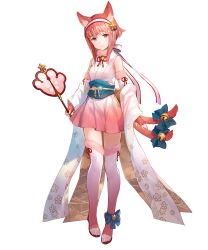 Rule 34 | 1girl, animal ears, bell, blue ribbon, cat ears, cat tail, costume, fake animal ears, feet, female focus, fire emblem, fire emblem fates, fire emblem heroes, full body, fur-trimmed legwear, fur trim, halloween, halloween costume, hand fan, highres, holding, long hair, matching hair/eyes, multiple tails, nekomata, nintendo, official art, paper fan, pink eyes, pink hair, ribbon, sakura (fire emblem), simple background, smile, solo, standing, tail, thighhighs, toes, transparent background, uchiwa