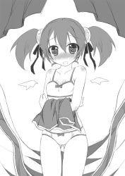Rule 34 | 10s, 1girl, blush, bow, bow bra, bow panties, bra, breasts, cleavage, greyscale, hair ribbon, monochrome, panties, ribbon, short twintails, silica, small breasts, solo, sword art online, tougo, twintails, underwear, underwear only, undressing