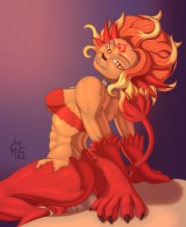 Rule 34 | 1girl, absurdres, breasts, claws, collar, demon, demon girl, fairy, furry, highres, jue (ys), lion tail, multicolored hair, nipples, pussy, red eyes, red hair, sacrificabominat, sex, tail, ys, ys vi, ys vi ark of napishtim