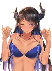 Rule 34 | 1girl, absurdres, asymmetrical horns, bare shoulders, bikini, bikini tan, black hair, blue hair, blush, breasts, colored inner hair, demon horns, highres, hololive, hololive english, horns, kivo, large breasts, long hair, looking at viewer, mole, mole under eye, multicolored hair, nerissa ravencroft, pulling own clothes, red eyes, sketch, solo, stomach, strap pull, string bikini, sunburn, swimsuit, tan, tanline, tears, two-tone hair, uneven horns, very long hair, virtual youtuber