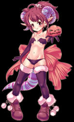 Rule 34 | demon girl, elbow gloves, flat chest, gloves, halloween, long hair, mayumi, original, pointy ears, ponytail, purple eyes, red hair, solo, tail, thighhighs