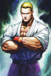 Rule 34 | 1boy, blonde hair, dougi, fatal fury, geese howard, japanese clothes, jewelry, male focus, necklace, scar, snk, solo, the king of fighters