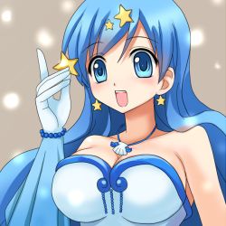 Rule 34 | 00s, 1girl, bare shoulders, blue eyes, blue hair, breasts, gloves, houshou hanon, idol, jewelry, long hair, mermaid melody pichi pichi pitch, necklace, open mouth, star (symbol)