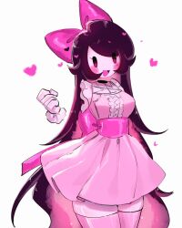 Rule 34 | black eyes, blush, breasts, disembodied hand, disembodied head, dress, friday night funkin&#039;, girl (friday night funkin&#039;), hair ribbon, heart, large breasts, long hair, looking at viewer, multicolored hair, pink dress, pink hair, purple hair, ribbon, smile, thick thighs, thighhighs, thighs, usa37107692, very long hair, waist ribbon, wide hips, zettai ryouiki