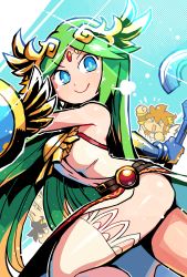 Rule 34 | &gt; &lt;, 2boys, 2girls, ancient greek clothes, black hair, blonde hair, blue eyes, breasts, brown hair, chibi, chiton, clenched hand, closed eyes, dark pit, from side, green hair, highres, holding, holding shield, holding staff, kid icarus, kid icarus uprising, looking at viewer, multiple boys, multiple girls, nintendo, palutena, pit (kid icarus), raised fist, rariatto (ganguri), shield, sideboob, solo focus, staff, thighhighs, viridi