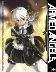 Rule 34 | 1girl, ak-47, armed angels, assault rifle, cover, cover page, dress, eotech, gun, kalashnikov rifle, kws, original, pantyhose, pleated skirt, red eyes, rifle, silver hair, skirt, solo, trigger discipline, vertical forward grip, weapon, weapon request, white pantyhose