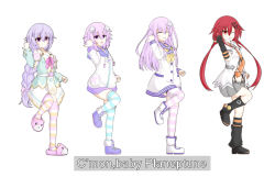 Rule 34 | 4girls, :d, amo chenbe, bad id, bad pixiv id, blush, boots, braid, closed eyes, closed mouth, commentary request, da pump, dress, english text, grey skirt, grin, hair between eyes, hair ornament, hairclip, hood, hoodie, leg up, light purple hair, long hair, long sleeves, looking at viewer, loose socks, low ponytail, low twintails, meme, multiple girls, navel, nepgear, neptune (neptunia), neptune (series), one eye closed, open mouth, orange eyes, orange neckwear, parody, parted lips, pink eyes, pleated skirt, purple eyes, purple hair, pururut, red hair, sailor dress, short sleeves, simple background, skirt, slippers, smile, socks, standing, striped clothes, striped legwear, striped thighhighs, sweatdrop, tennouboshi uzume, thighhighs, twintails, u.s.a., very long hair, white background, white dress