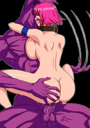Rule 34 | 1girl, ass, black background, blush, breasts, cala, censored, collar, colored skin, girl on top, highres, interspecies, large breasts, monster, monster sex, mosaic censoring, naruho, nude, outline, penis, pink hair, pointy ears, purple skin, pussy juice, pussy juice trail, rape, sex, short hair, sideboob, simple background, slave, spread legs, straddling, sweat, tagme, upright straddle, vaginal, viper, viper rsr