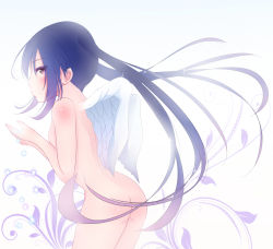Rule 34 | 1girl, absurdres, ass, black hair, brown eyes, completely nude, highres, k-on!, long hair, nakano azusa, nude, solo, tateshina, wings
