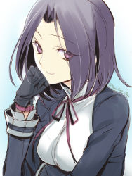 Rule 34 | 10s, 1girl, elbow rest, hair intakes, kantai collection, looking at viewer, parted bangs, primary stage, purple eyes, purple hair, school uniform, short hair, solo, tatsuta (kancolle), upper body
