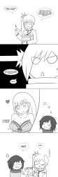 Rule 34 | 2girls, absurdres, breasts, cleavage, comic, english text, food, fruit, highres, long hair, lunarisaileron, monochrome, multiple girls, ruby rose, rwby, scar, short hair, simple background, weiss schnee