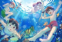 Rule 34 | 6+boys, :d, ;d, air bubble, bad id, bad pixiv id, barefoot, black male swimwear, black swim briefs, blue male swimwear, blue swim briefs, breath, brown eyes, brown hair, bubble, child, cocolo (co co lo), coral, diving mask, dolphin, fish, freediving, goggles, green jammers, green male swimwear, highres, holding breath, jammers, male focus, male swimwear, multiple boys, one eye closed, open mouth, original, red male swimwear, red swim briefs, red swim trunks, smile, snorkel, swim briefs, swim trunks, swimming, swimsuit, underwater, yellow male swimwear, yellow swim briefs