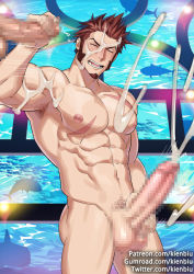 Rule 34 | 2boys, abs, armpit hair, ass, bara, beard, brown hair, closed eyes, completely nude, cum, cum on male, erection, facial hair, fate/grand order, fate (series), hat, kienbiu, large pectorals, long sideburns, looking at viewer, male focus, male masturbation, male pubic hair, masturbation, multiple boys, muscular, napoleon bonaparte (fate), navel, nipples, nude, one eye closed, paid reward available, pectorals, penis, projectile cum, pubic hair, scar, sideburns, smile, solo focus, testicles