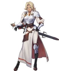 Rule 34 | 1girl, arm guards, armor, belt, blonde hair, blue eyes, boobplate, boots, breastplate, breasts, catherine (fire emblem), closed mouth, dark-skinned female, dark skin, female focus, fire emblem, fire emblem: three houses, fire emblem heroes, full body, gloves, hand on own hip, highres, knee pads, lips, long hair, long sleeves, looking at viewer, nintendo, official art, p-nekor, pants, parted bangs, puffy sleeves, sheath, shoulder armor, smile, solo, standing, sword, transparent background, weapon, white pants