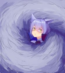 Rule 34 | 1girl, absurdres, animal ears, arknights, blush, commentary request, fluffy, gekeluoyouka, gloves, highres, large tail, long hair, provence (arknights), purple gloves, purple hair, solo, sweat, tail, wolf ears, wolf tail, yellow eyes