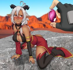 Rule 34 | 1girl, absurdres, boots, breasts, cleavage, demon girl, detached sleeves, heine (sentouin hakenshimasu!), highres, horns, large breasts, pointy ears, red eyes, revealing clothes, sentouin hakenshimasu!, thigh boots, thighhighs