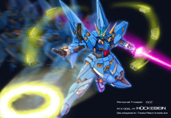 Rule 34 | afterimage, beam saber, black background, character name, green eyes, holding, holding sword, holding weapon, huckebein, looking down, mecha, no humans, open hand, robot, science fiction, solo, super robot wars, super robot wars original generation, sword, tamasi, v-fin, weapon