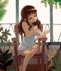 Rule 34 | barefoot, book, chair, child, feet, open book, plant, reading, shirane taito, sitting, skull, solo, window