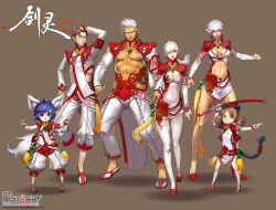 Rule 34 | 10s, 3boys, 3girls, animal ears, blade &amp; soul, breasts, chinese clothes, dress, gon (blade &amp; soul), image sample, large breasts, long hair, lyn (blade &amp; soul), multiple boys, multiple girls, short hair, simple background, tail, twintails, weapon, white hair