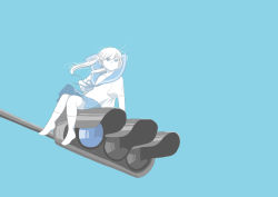 Rule 34 | 1girl, absurdres, ahoge, arm support, arms at sides, awaya yawako, blue theme, commentary request, dot mouth, highres, knees together feet apart, long hair, neck ribbon, original, pleated skirt, ribbon, sailor collar, short sleeves, sitting, skirt, socks, solo, swept bangs, traffic light, twintails, white socks