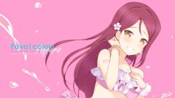 Rule 34 | 10s, 1girl, 6u (eternal land), bikini, blush, breasts, grin, halterneck, highres, long hair, looking at viewer, love live!, love live! school idol festival, love live! sunshine!!, non-web source, pink background, red hair, sakurauchi riko, simple background, small breasts, smile, solo, splashing, swimsuit, text focus, wallpaper, yellow eyes