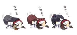 Rule 34 | 10s, 3girls, agano (kancolle), ass, bad id, bad pixiv id, black hair, braid, breasts, brown hair, cis (carcharias), gloves, kantai collection, long hair, multiple girls, noshiro (kancolle), prostration, panties, personification, ponytail, school uniform, twin braids, underwear, white gloves, white panties, yahagi (kancolle)