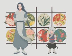 Rule 34 | animal ears, black hair, black pants, bug, butterfly, cat boy, cat ears, cat tail, fish, flower, grey pants, insect, leaf, long hair, luo xiaohei, luo xiaohei (human), luo xiaohei zhanji, pants, pink flower, plant, short sleeves, sirakaro, tail, very long hair, white flower, wuxian (the legend of luoxiaohei)