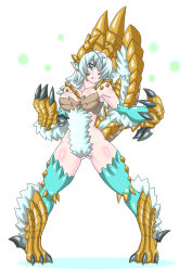 Rule 34 | 1girl, blue eyes, breasts, buti-yu, full body, highres, monster girl, monster hunter (series), personification, solo, zinogre
