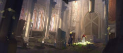 Rule 34 | 1boy, 1girl, aerith gainsborough, architecture, armor, baggy pants, basket, blonde hair, boots, braid, braided ponytail, brown hair, buster sword, church, cloud strife, column, cropped jacket, door, dress, facing away, final fantasy, final fantasy vii, final fantasy vii remake, flower bed, full body, gloves, hair ribbon, highres, holding, holding basket, indoors, jacket, long dress, long hair, looking at another, materia, pants, pew, pillar, pink dress, pink ribbon, red jacket, ribbon, short hair, short sleeves, shoulder armor, sleeveless, sleeveless turtleneck, spiked hair, square enix, stained glass, stoa (stoa429), turtleneck, weapon, weapon on back, window, wooden floor