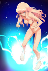 Rule 34 | 00s, 1girl, a1 (initial-g), angry, aura, barefoot, blue eyes, breasts, clenched hands, lightning, long hair, macross, macross frontier, nipples, nude, pink hair, sheryl nome, solo