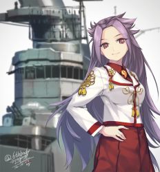 Rule 34 | 10s, 1girl, artist name, dated, hand on own hip, jun&#039;you (kancolle), kantai collection, long hair, looking at viewer, purple eyes, purple hair, rokuwata tomoe, ship, smile, solo, twitter username, very long hair, watercraft